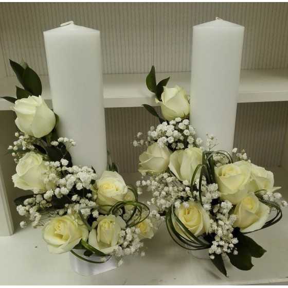 Lumanari nunta scurte trandafiri albi