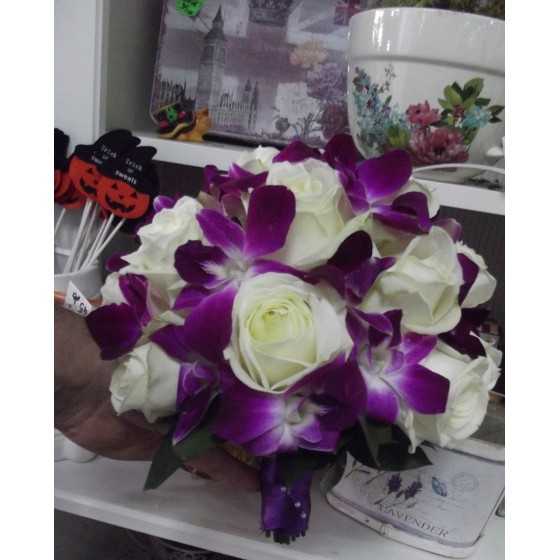 Buchet mireasa orhidee mov