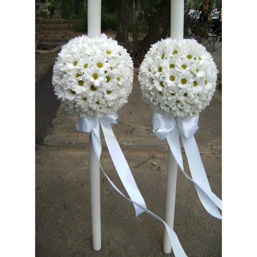 Lumanari de nunta glob din crizanteme si accesorii
