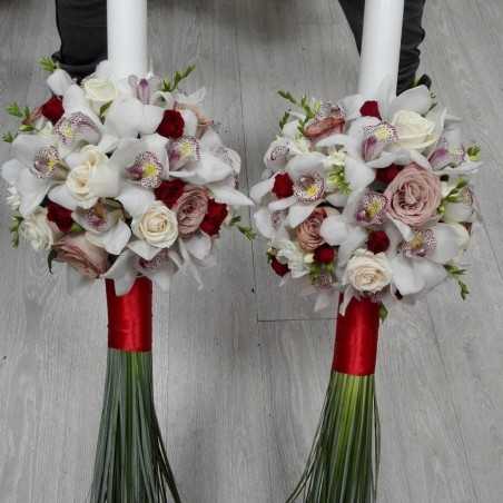 Lumanari nunta orhidee si trandafiri cappucino