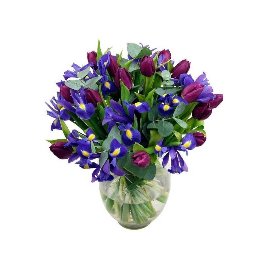 Aranjament floral iris si lalele