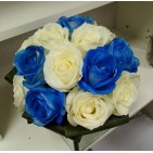 Buchet cununie trandafiri albi si albastrii