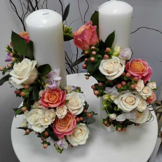 Lumanari nunta cilindrice trandafiri