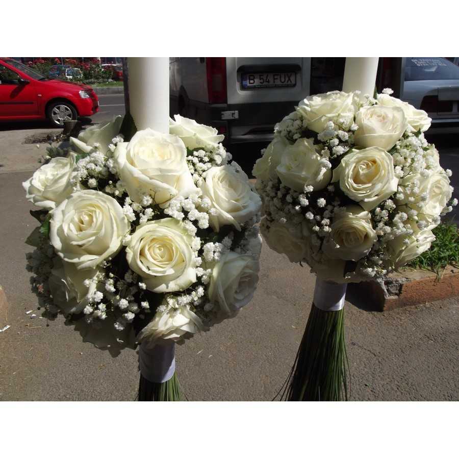 Lumanari de nunta glob trandafiri albi